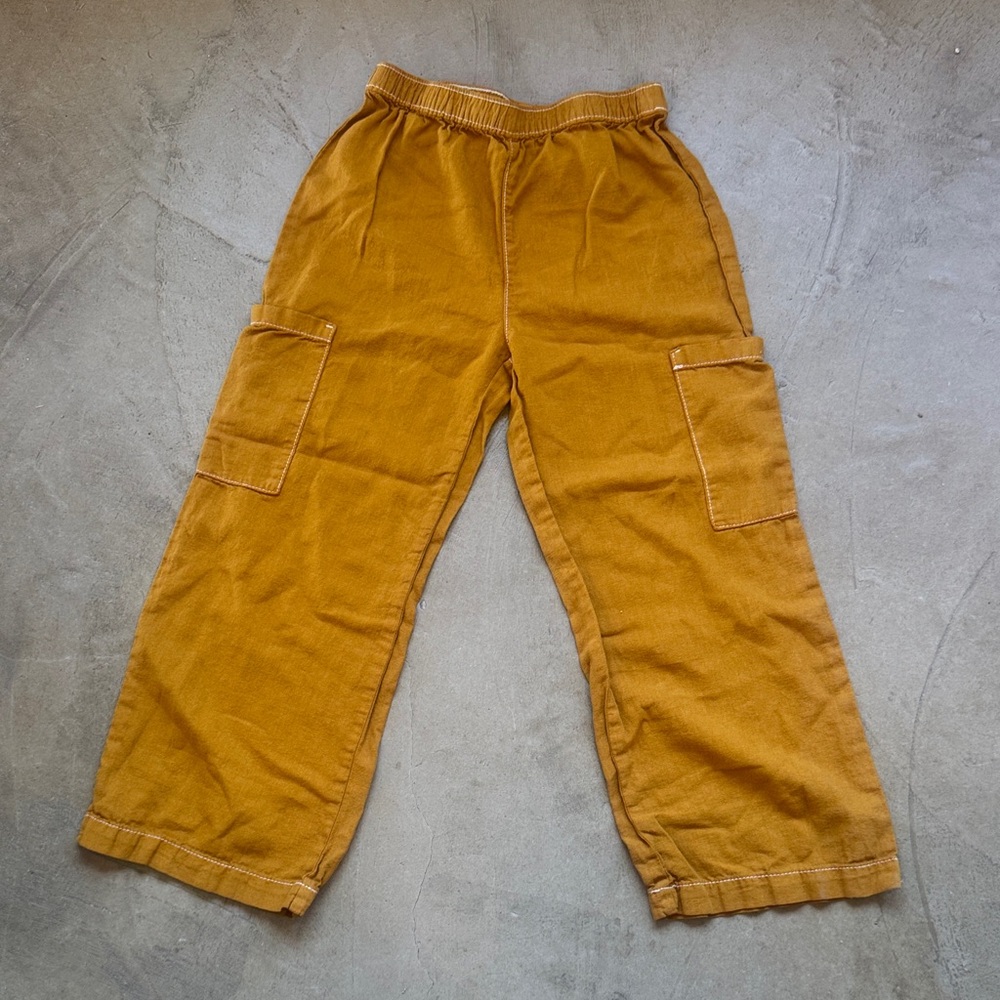 Gap kids linen Blend hand dyed tumeric tone ochre Cargo Pants size 10 EUC